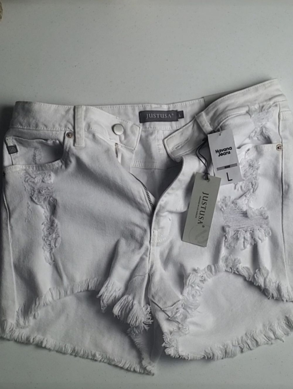 Just USA White Distressed Denim Jean Shorts